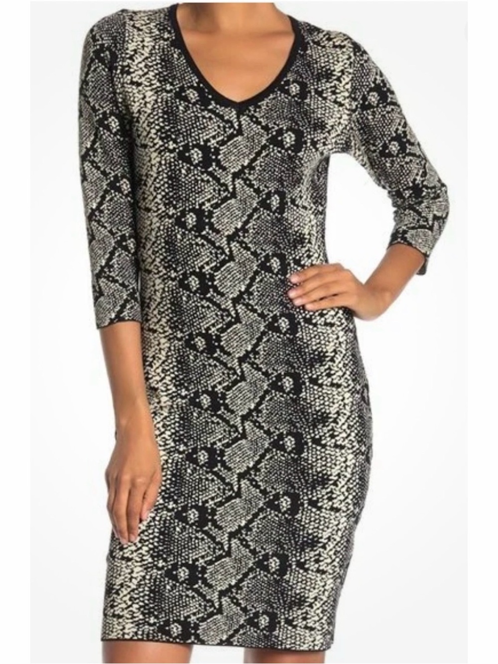 Nanette Lepore Snake Print V-Neck Sweater Dress